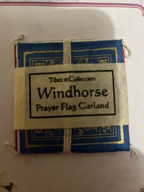 💝Windhorse Prayer Flag Garland - Blue with Gold Trim